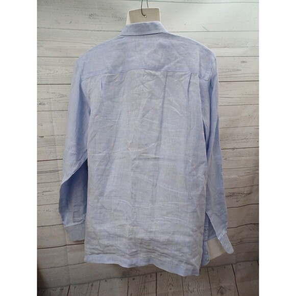 Inserch Collezione Blue 100% Linen Shirt Sz L Button Up Short Sleeve Mens - Picture 5 of 10